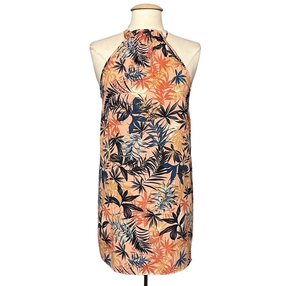 Tropical Palm Womens Dress S Coral Blue Loose Shift Vacation Resort Party Cruise